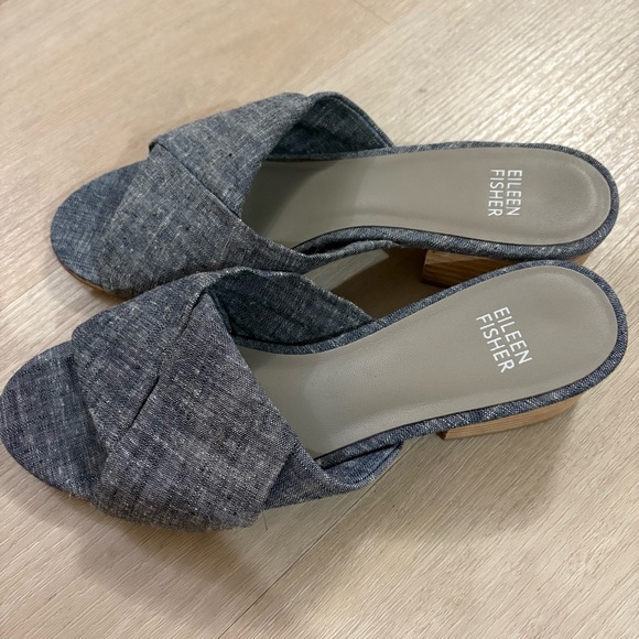 Eileen Fisher Shoes - Eileen Fisher Ruche Chambray Denim Blue Slide Sandals Shoes Size 8 Dressy